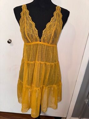 Forever 21 Mustard Yellow Lace Tiered Chemise